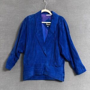 Vintage Avanti Suede Jacket S Royal Blue Leather Drop Waist 80s 90s Maximalist
